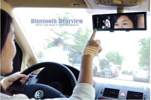free shipping 4.3 Inch Bluetooth Rearview Mirror with Built-in GPS with AV IN 4GB load 3D MAP