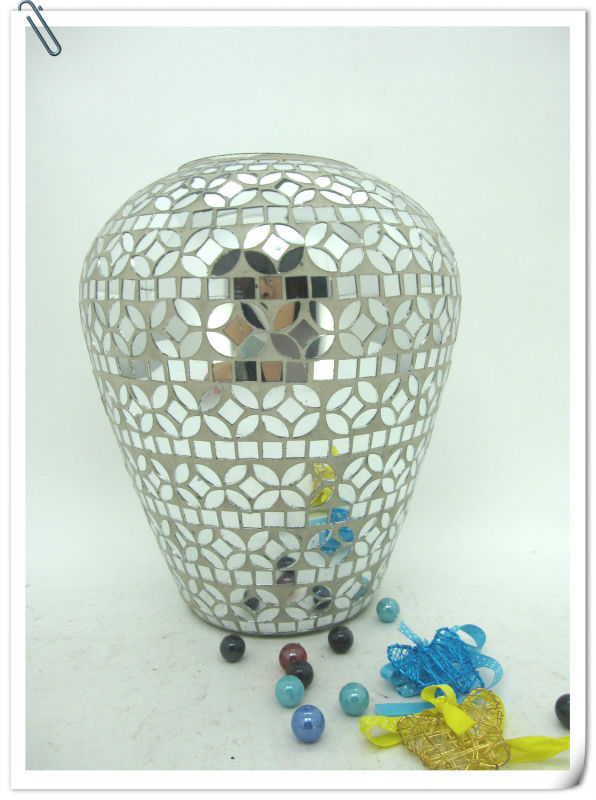 テーブルの装飾中国細身現代モザイククラックルガラス背の高い銀花瓶仕入れ・メーカー・工場