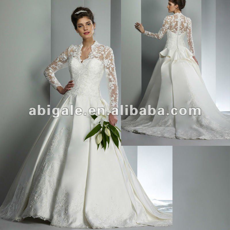 Lace Bodice with Sheer Long Sleeve Wedding Gown 2012 BD0540 