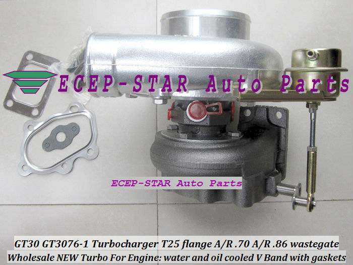 GT30 GT3076-1 Turbo Turbocharger T25 flange AR .70 AR .86 wastegate water and oil cooled V Band with gasket (1)