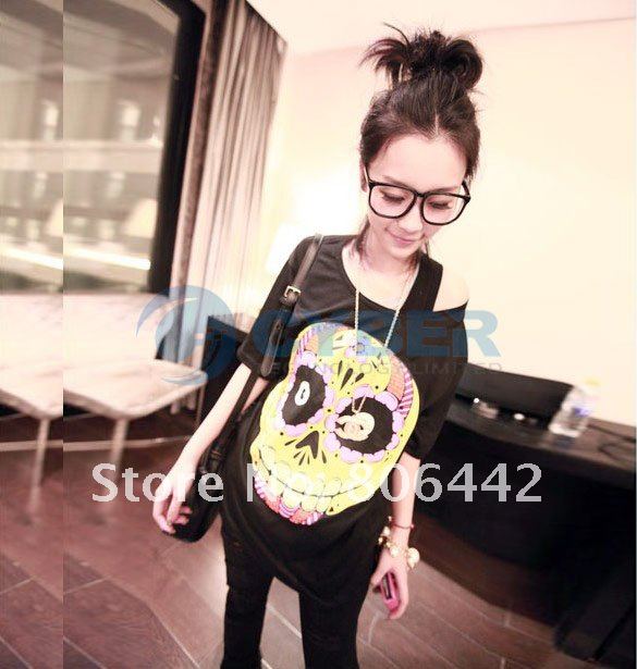 Japan Women's Cartoon Colorful Flower Skull Casual Loose Tops Tee Shirts T-Shirt Free Shipping Japan Women's Cartoon Colorful Flower Skull Casual Loose Tops Tee Shirts T-Shirt Free Shipping