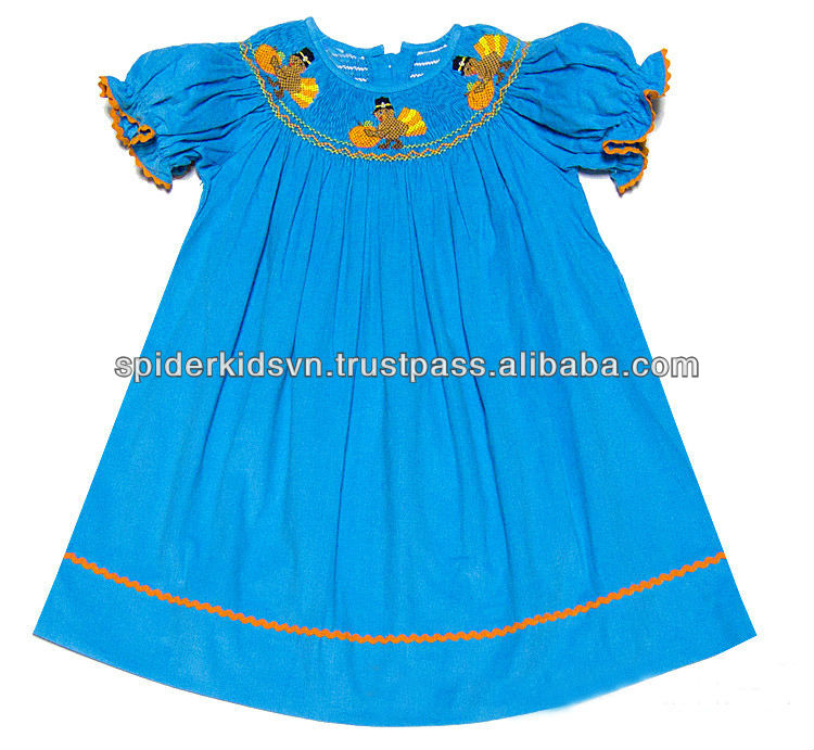 Smocked turkey bishop dress