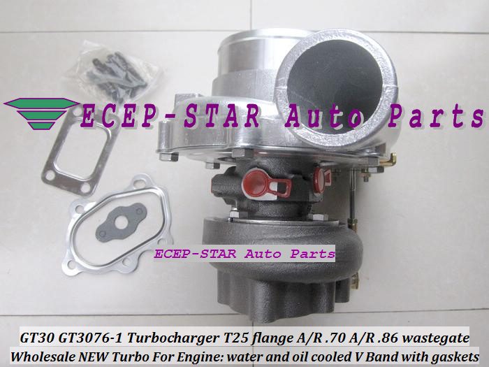 GT30 GT3076-1 Turbo Turbocharger T25 flange AR .70 AR .86 wastegate water and oil cooled V Band with gasket (2)