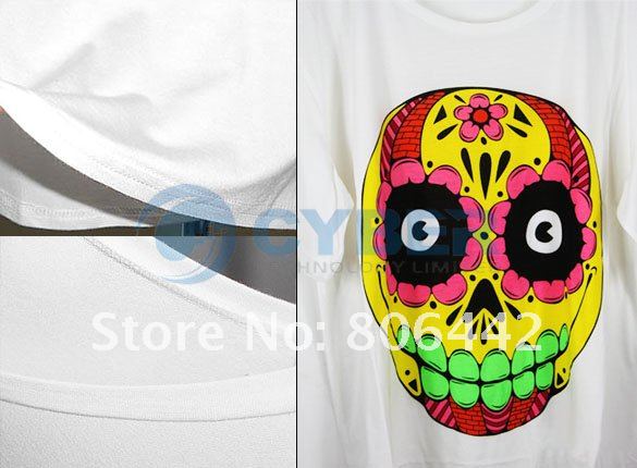 Japan Women's Cartoon Colorful Flower Skull Casual Loose Tops Tee Shirts T-Shirt Free Shipping Japan Women's Cartoon Colorful Flower Skull Casual Loose Tops Tee Shirts T-Shirt Free Shipping