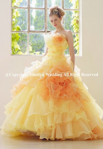 2011 Fashion Strapless Organza Light Orange Wedding Dress