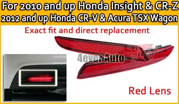 B-Honda CR-Z CR-V Insight Acura TSX Wagon Red Lens LED Bumper Reflector Lights 02