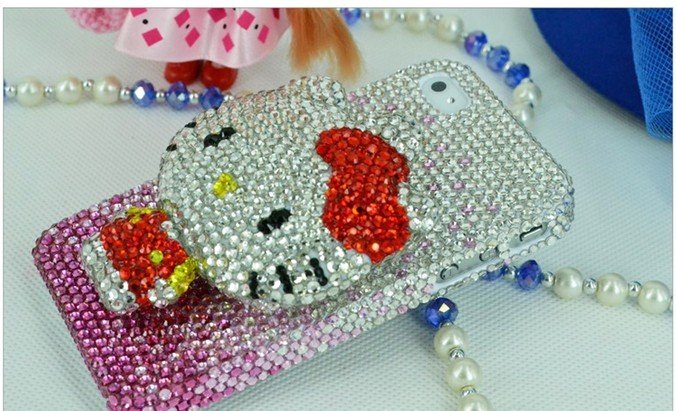 Free shipping of lovely 3D hello kitty design shiny diamond case/cover for iphone4/4s! crystal case for iphone!