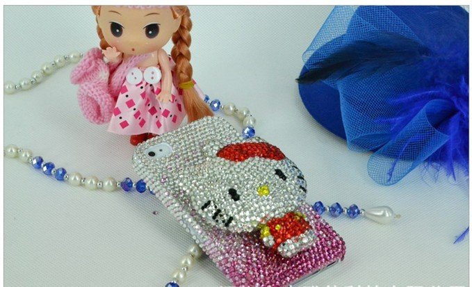 Free shipping of lovely 3D hello kitty design shiny diamond case/cover for iphone4/4s! crystal case for iphone!