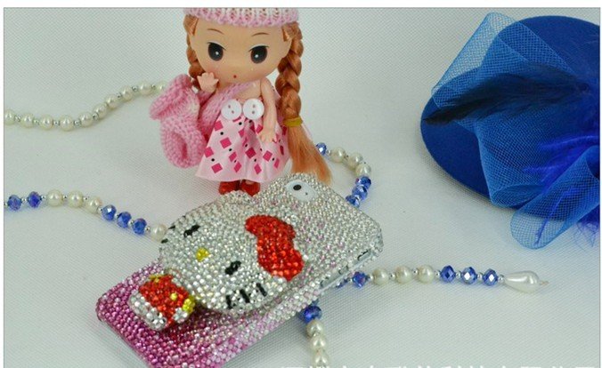 Free shipping of lovely 3D hello kitty design shiny diamond case/cover for iphone4/4s! crystal case for iphone!