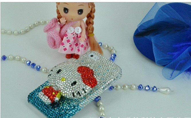 Free shipping of lovely 3D hello kitty design shiny diamond case/cover for iphone4/4s! crystal case for iphone!