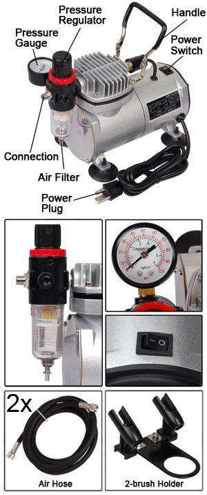 2 DUAL ACTION AIRBRUSH TATTOO NAIL CAKE COMPRESSOR KIT #1590 2 DUAL ACTION AIRBRUSH TATTOO NAIL CAKE COMPRESSOR KIT #1590