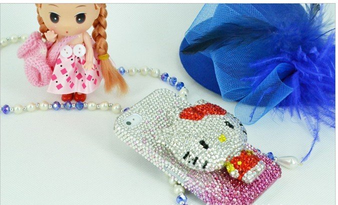 Free shipping of lovely 3D hello kitty design shiny diamond case/cover for iphone4/4s! crystal case for iphone!
