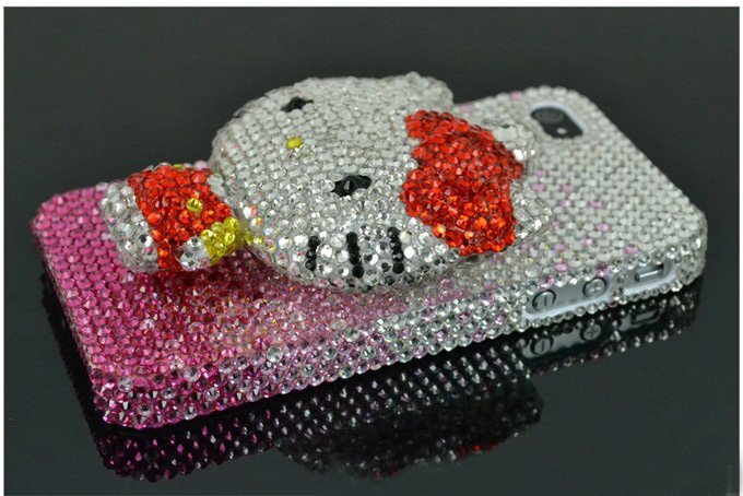 Free shipping of lovely 3D hello kitty design shiny diamond case/cover for iphone4/4s! crystal case for iphone!