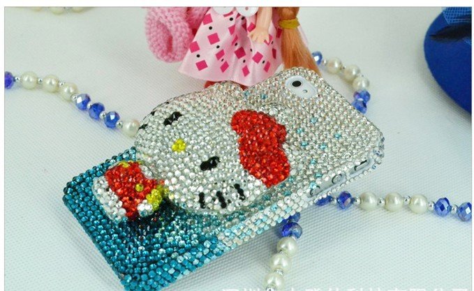 Free shipping of lovely 3D hello kitty design shiny diamond case/cover for iphone4/4s! crystal case for iphone!