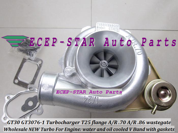 GT30 GT3076-1 Turbo Turbocharger T25 flange AR .70 AR .86 wastegate water and oil cooled V Band with gasket (5)