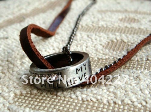 2011 hot sale cute love necklace.girl\'s fashion retro necklaces Crystal ring choker pendant jewelry free shipping J15