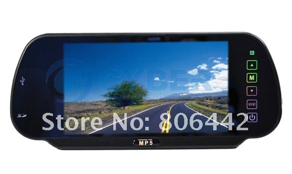 7" TFT LCD Color Screen Car Monitor Rearview Mirror Camera W/ SD USB MP5 FM Free Shipping
