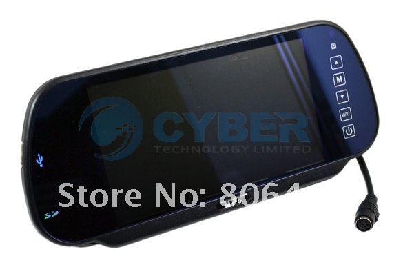 7" TFT LCD Color Screen Car Monitor Rearview Mirror Camera W/ SD USB MP5 FM Free Shipping