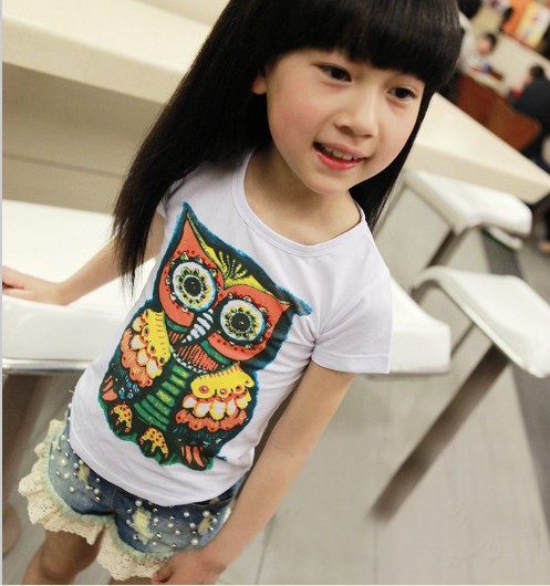 Short sleeve owl girl tee shirts children t shirt kids tees tops summer 2013 for 3~7 years 5pcslot wholesale (2).jpg