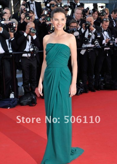 2012 Virginie Ledoyen 65th Festival De Cannes Red Carpet Strapless Chiffon Ruched NEW Celebrity Dresses Formal Prom Dress Gowns 2012 Virginie Ledoyen 65th Festival De Cannes Red Carpet Strapless Chiffon Ruched NEW Celebrity Dresses Formal Prom Dress Gowns