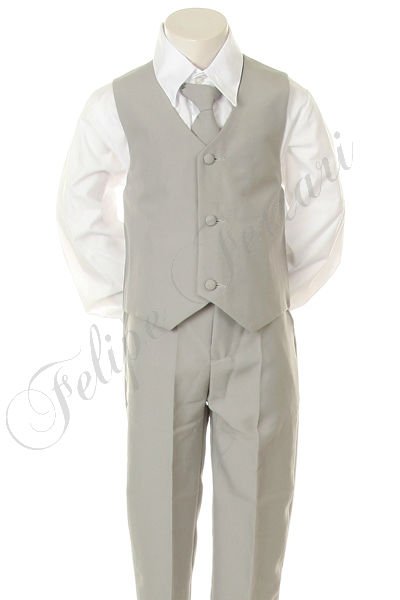 BY310 Gray Boy Toddler Formal wear Wedding Party Polyester 5pc Suit Tuxedo 