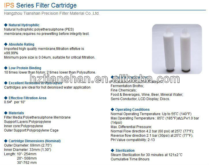 polysulfone filter cartridge for wine/beer/mineral water/coconut water filteration
