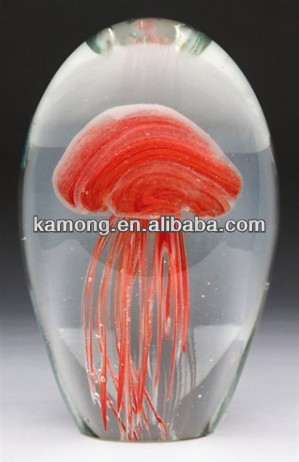 発光jellyfishes手吹きガラス、 暗闇で光るの文鎮、 暗闇で光るjellyfishesガラスの装飾問屋・仕入れ・卸・卸売り