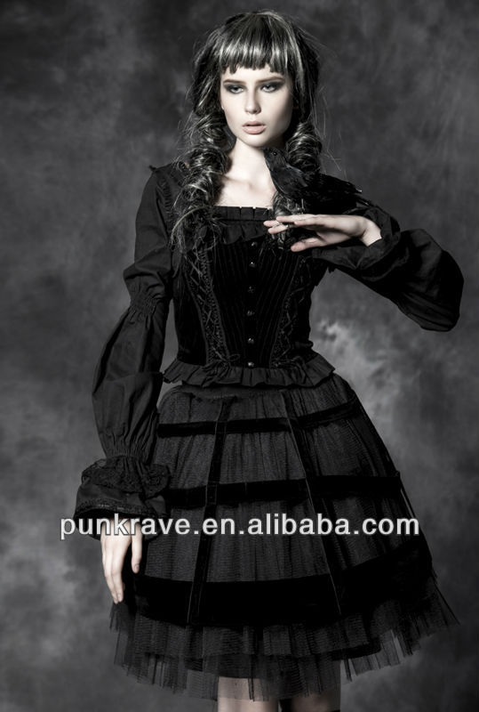 Ly-044pyonpyonロリータ黒スリムトップス/losseスリーブ付きシャツと卸売価格問屋・仕入れ・卸・卸売り