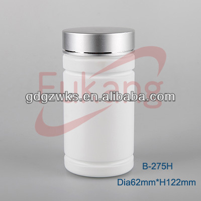 275cc HDPE plastic pill white cylindrical bottle packaging vitamin E tablets with aluminum lid and OEM printing