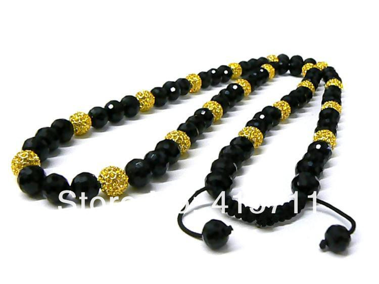 39.99 YH-SN06 Lemon Yellow Shamballa Necklace With Faceted Onyx Beads.jpg