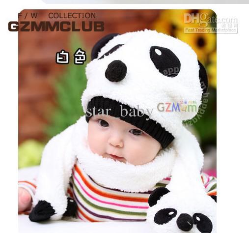 hoChildren Hat 100% Wool Hat+Scarf Two Piece Set Panda Modelling Baby Caps Children Animal Cap Warm Winter Kid Accessories C0167