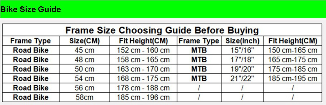 Bike size guide