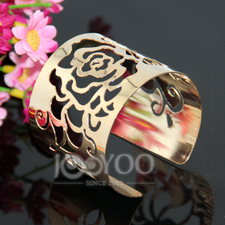 2016 Flower Hollow Pattern Gold Bracelet Rose Flower Cuff Bracelets&Bangles Fashion Bracelets Jewelry 8402