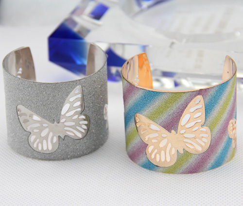 4pcs/lot 2016 Vivid Butterfly Colored Paint Rainbow Noble Silver Half Open Cut-out Hollow Women Alloy Metal Bracelet JYMB-07078
