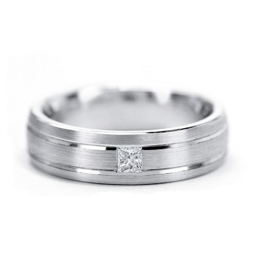 Classic Men's wedding band with a princess cut diamond in the center