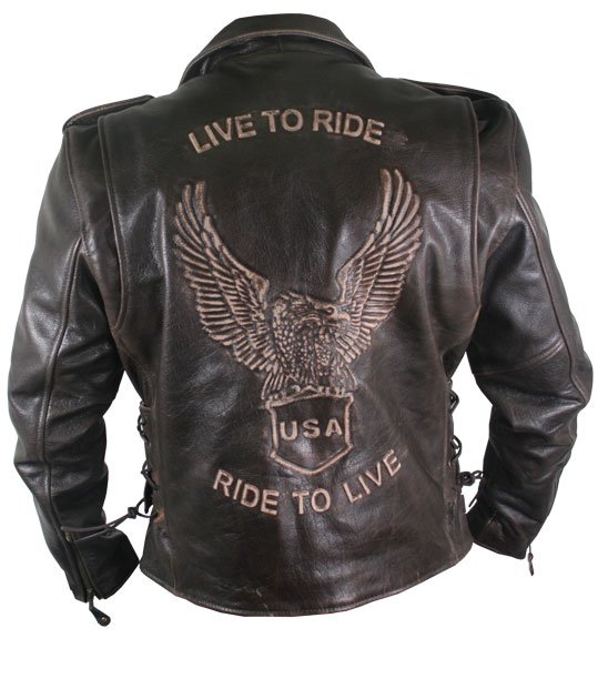 Men's Retro Brown Embossed Distressed Leather Classic Biker Jacket
