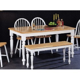  Details: Country Butcher Block Oak & White Finish Wood Dining Table