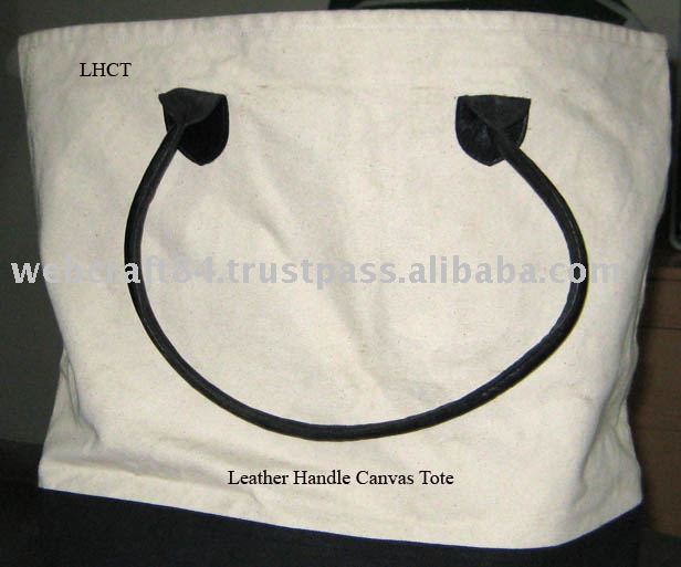 canvas tote with leather handles. LEATHER HANDLE CANVAS TOTE