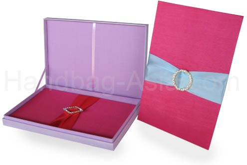 Wedding Invitation Set With silk invitation box and embellished silk insert