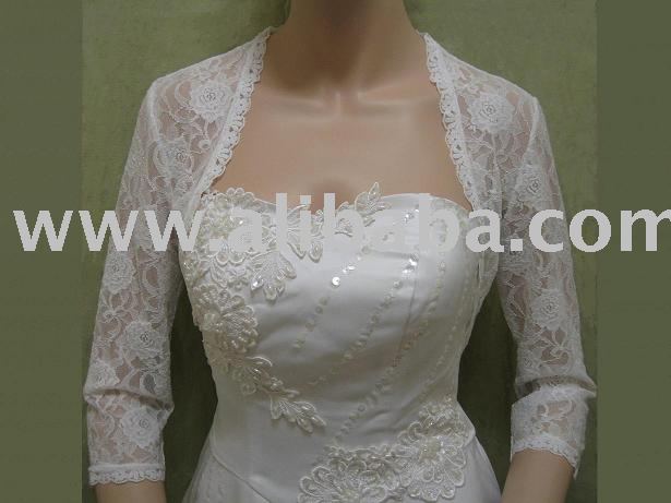 White 3 4 sleeve bridal lace bolero jacket shrug