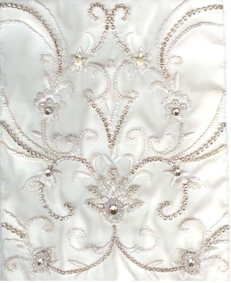 Hand embroidered wedding dress fabric made by various use of material like
