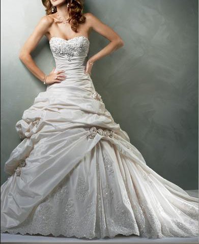 Strapless Sweetheart Chapel Train Wedding Dress Ball Gown with Embroidery