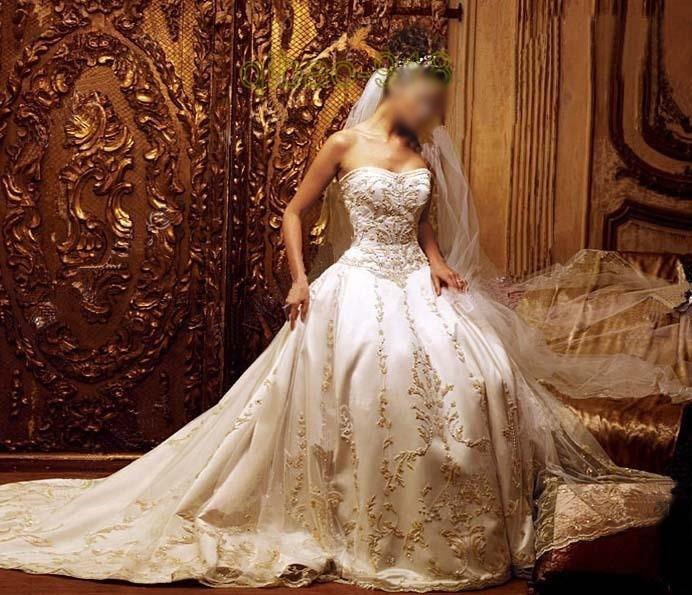 2009 Strapless Wedding Dress Ball Gown with Cathedral Train
