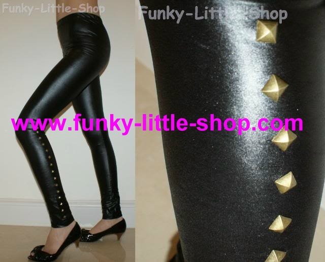 Shiny black studded leggings tight pants