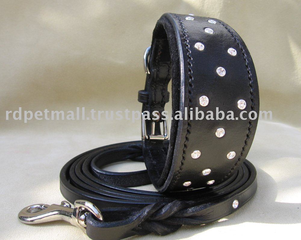 grey hound dog collar & lead set