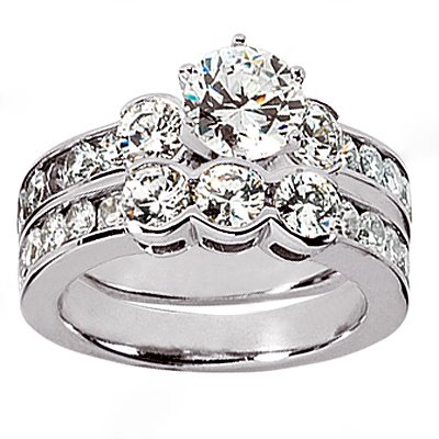 2 Ct diamond three stone ring wedding band gold white