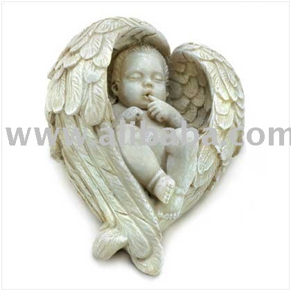 Little Baby Angel Sleeping in Heart Shaped Wings Figurine