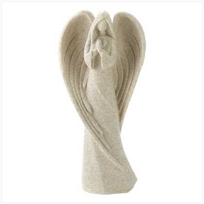Stylized Angel Sculpture Off White Stone Finish Angel Statue