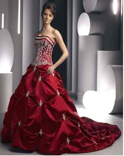 Brand New Red and White Satin Embroidery wedding gown