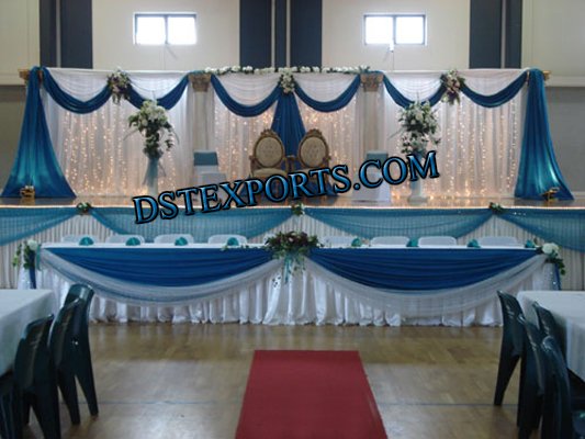 See larger image WEDDING STAGE WHITE BLUE BACKDROP